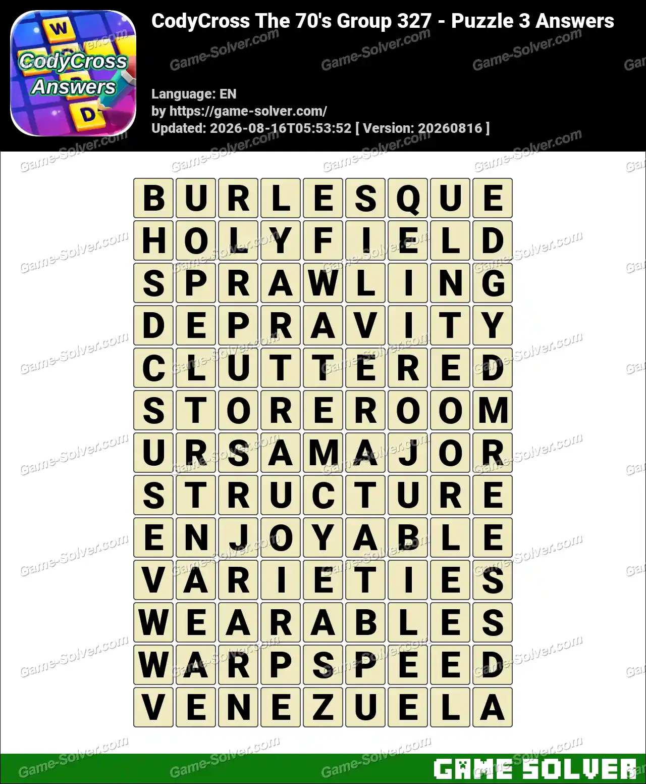 CodyCross The 70’s Group 327 – Puzzle 3 Answers